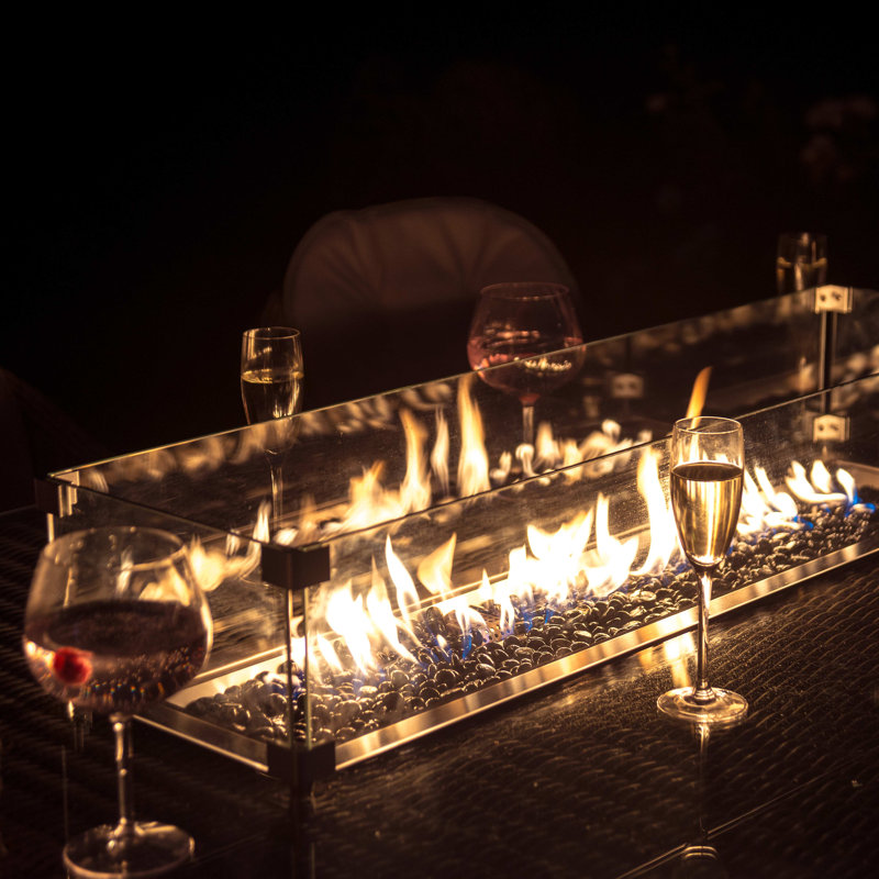 Balcom 6 Seat Oval Rattan Fire Pit Dining Set
