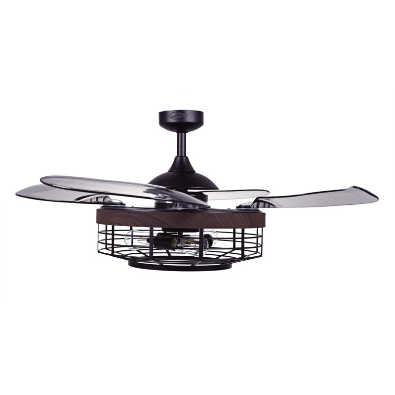 Ventilateur de plafond à pales rétractables 48 po avec lumière et télécommande Montclair, Noir (garniture en koa)