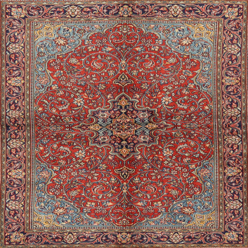 Tapis rouge / bleu Sohail, Carré 7 pi