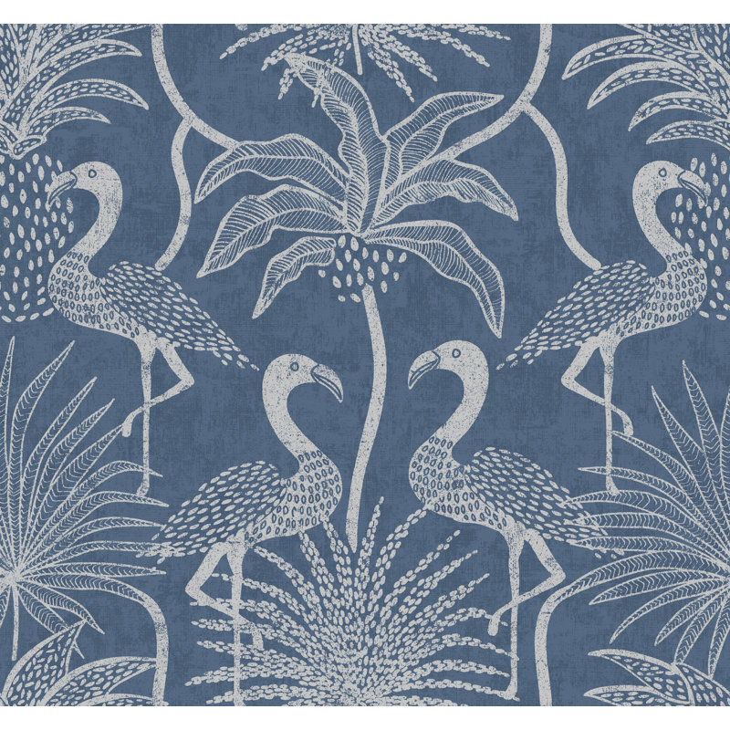 Biscayne Flamingo Beach Wallpaper, Navy 