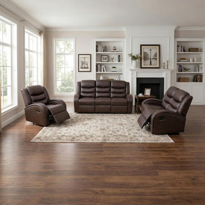 Ensemble de meubles de salon, canapé inclinable manuel 3 pièces, canapé inclinable 3 places, causeuse console avec porte-gobelets et rangement, fauteuil inclinable pour cinéma maison