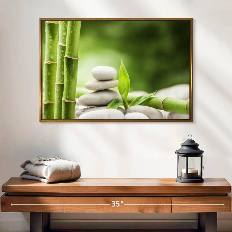 Stones And Bamboo, Floating Frame Gold, 25" X 17"
