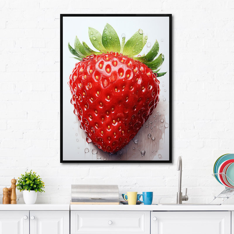 Fruit Sweet Strawberry Pointillism I, reproduction d'art sur toile, Cadre noir, H 32 po x l 24 po x P 1 po