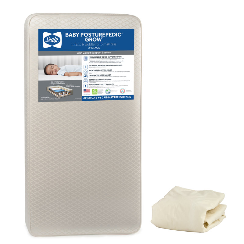 Sealy Baby Posturepedic Grow Breathable 2 Stage Crib Mattress & Toddler Mattress, GREENGUARD Gold Certified, 52" x 28"