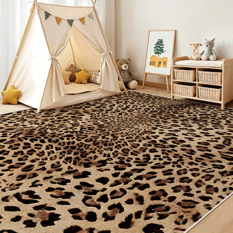  Tapis moderne de 6 x 9 pi avec tapis en caoutchouc antidérapant pour sous la table de salle à manger, léopard animal classique