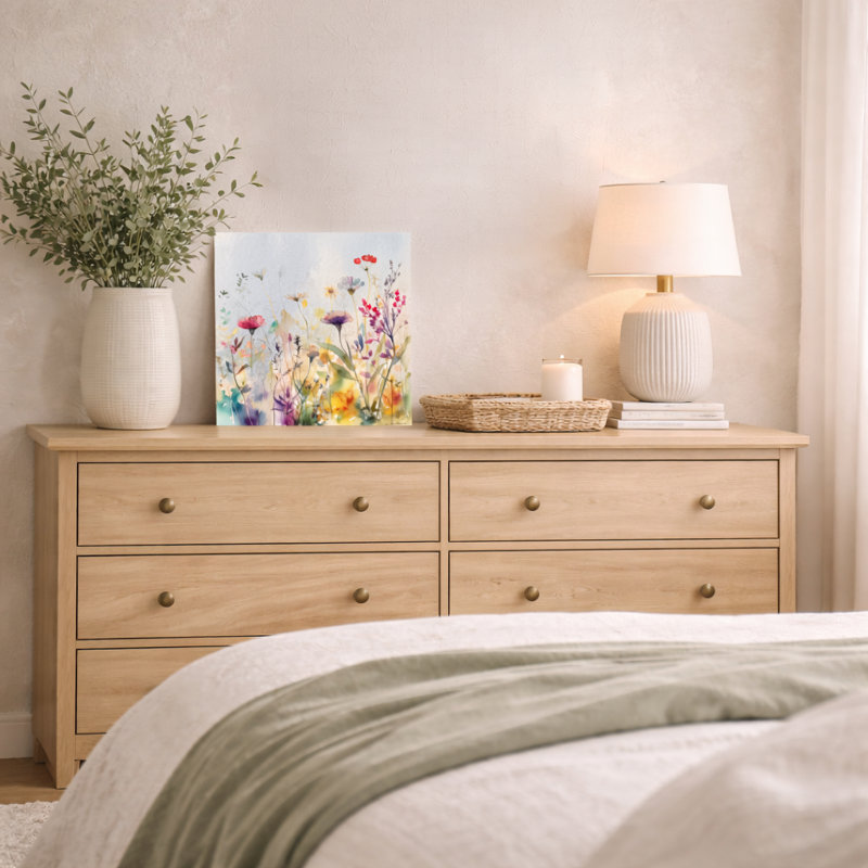 Sunlit Meadow Whispers - aquarelle florale sur toile, H 20 po x l 20 po