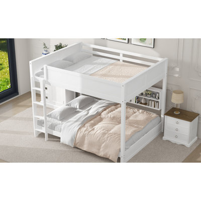 Grand lit superposé avec rangement, blanc - rangement robuste et ports pour