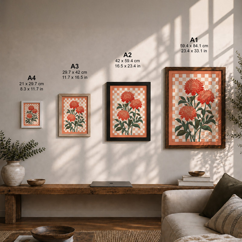 Three Gerbera Daisies Botanical - Framed Print, Oak, A4 - 29.7 x 21.0 cm