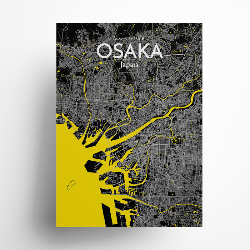 Osaka City Map In Times - No Frame Print, 27.6cm H x 19.7cm W x 0.05cm D