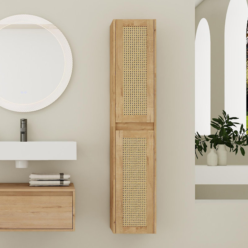 Ensemble de 2 armoires de salle de bain murales latérales de 12 po avec portes à fermeture douce, imitation chêne