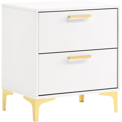 Modern Black And Gold Nightstand For Bedroom - 2 Drawer Storage Style With Abundant Drawers
