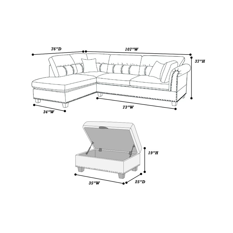 Canapé modulaire réversible d'angle avec repose-pieds, Velours havane