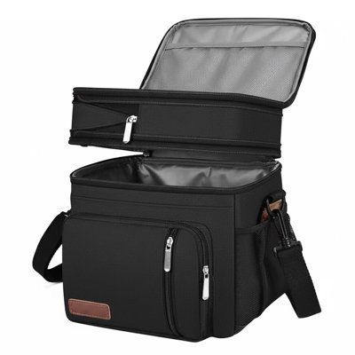 Double Layer Insulated Cooler Bag, Leakproof Lunch Carrier For Work, Picnic, Travel, Beach, Camping, 15l, Black