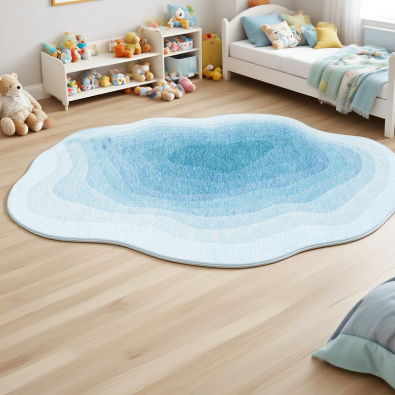 Machine Washable Area Rug - Cloud Waves Edge Living Room Bedroom Bathroom Kitchen Entryway Office, Rectangle 6'7" x 9'10"