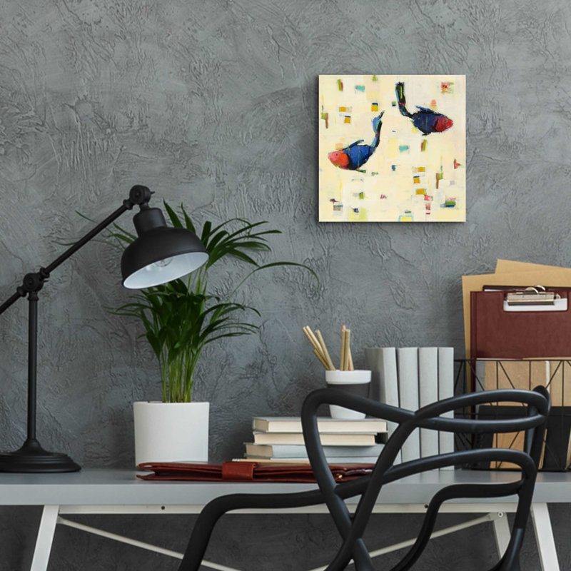 Beachcrest Home™ 'One Fish Two Fish Big' by Phyllis Adams, Acrylic Glass Wall Art, ACR-22500, 12" H x 12" W x 0.13" D