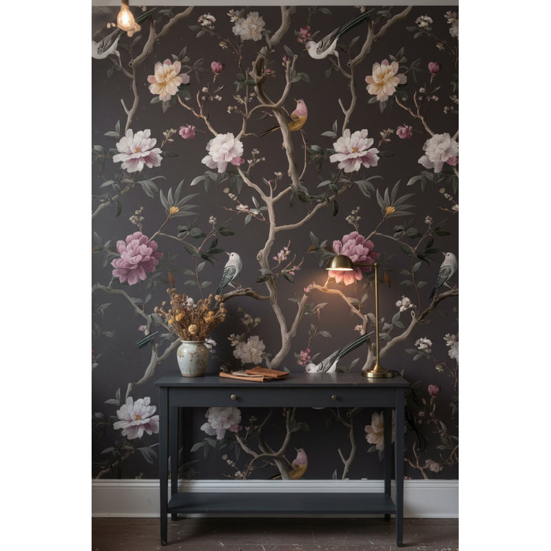 Papier peint floral rétro avec oiseaux