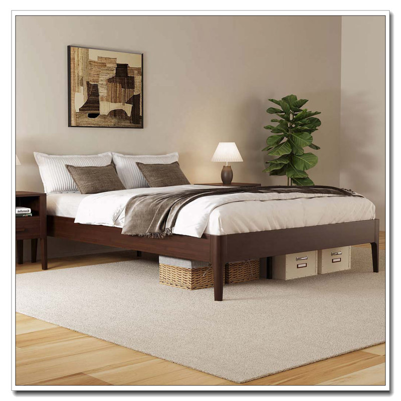 Structure de lit plateforme en bois de bambou massif, Chocolat, Lit double