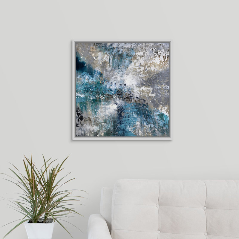 « pacific rêve », peinture sur toile, Cadre flottant blanc, H 21,7 po x l 21,7 po x P 1,75 po