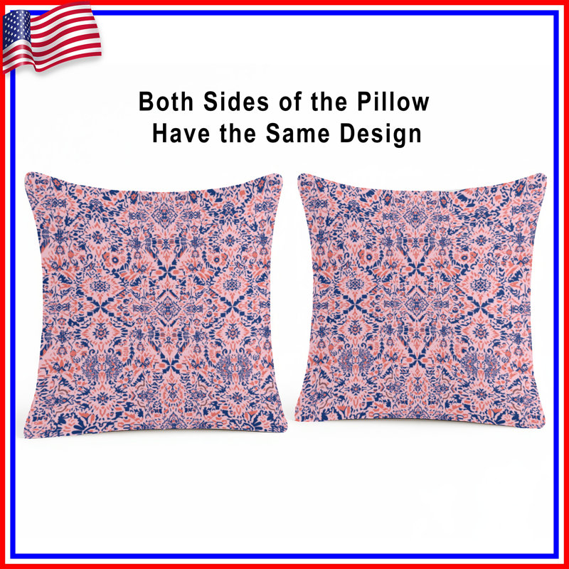Pink Blue Damask Pattern Double Sided Throw Pillows, 20 x 20 inches