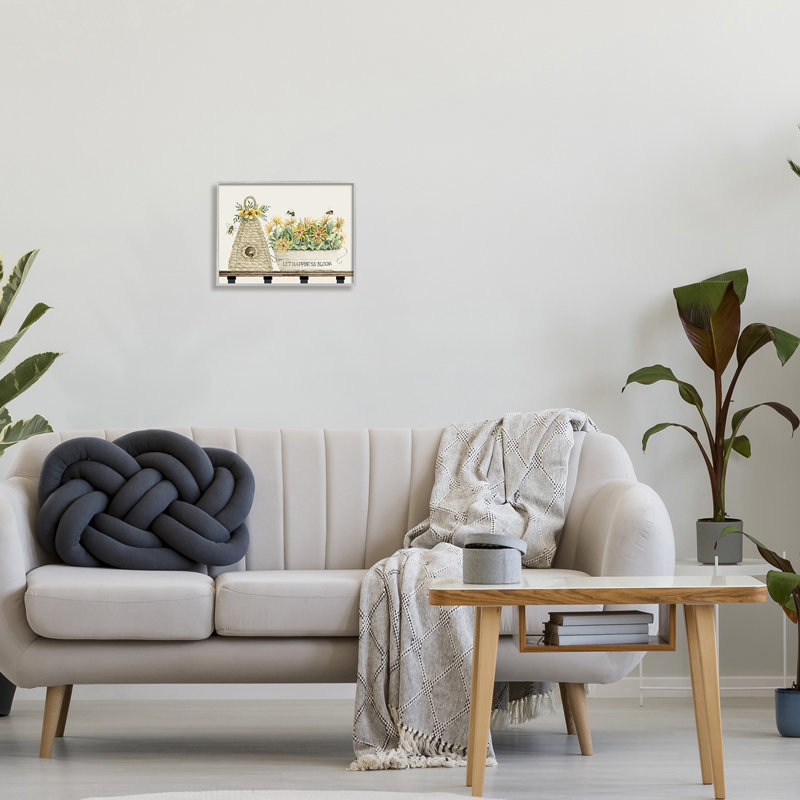 «Let Happiness Bloom Beehive», H 14 po x l 14 po x P 1,5 po, Estampe numérique Farmhouse
