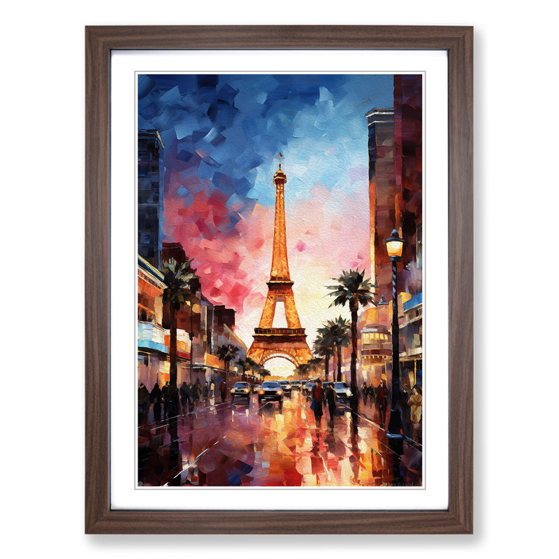 Las Vegas Impressionism - Single Picture Frame Print on Wood, 34cm H x 25cm W x 2cm D, Walnut