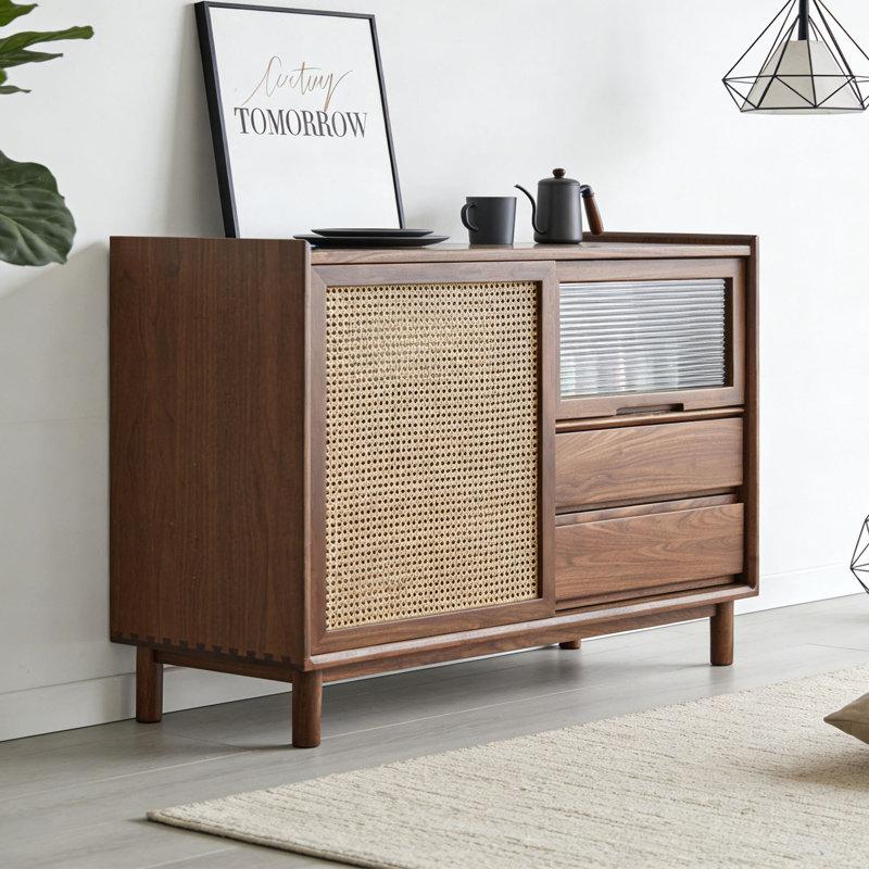 Commode d'appoint moderne en bois massif de style rétro, H 33,66 po x l 43,31 po x P 15,74 po