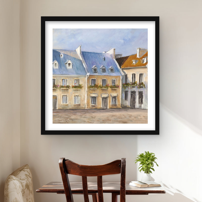 Vieille ville de Québec - villes bleues, reproduction mate encadrée pour la décoration, H 24 po x l 24 po, Noir