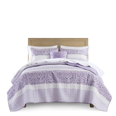 King/ King Seersucker Quilt With Throw - Printed Microfiber, Three Floral Designs, Gathered Fabric Pillow, Machine Washable Seersucker, Technique,