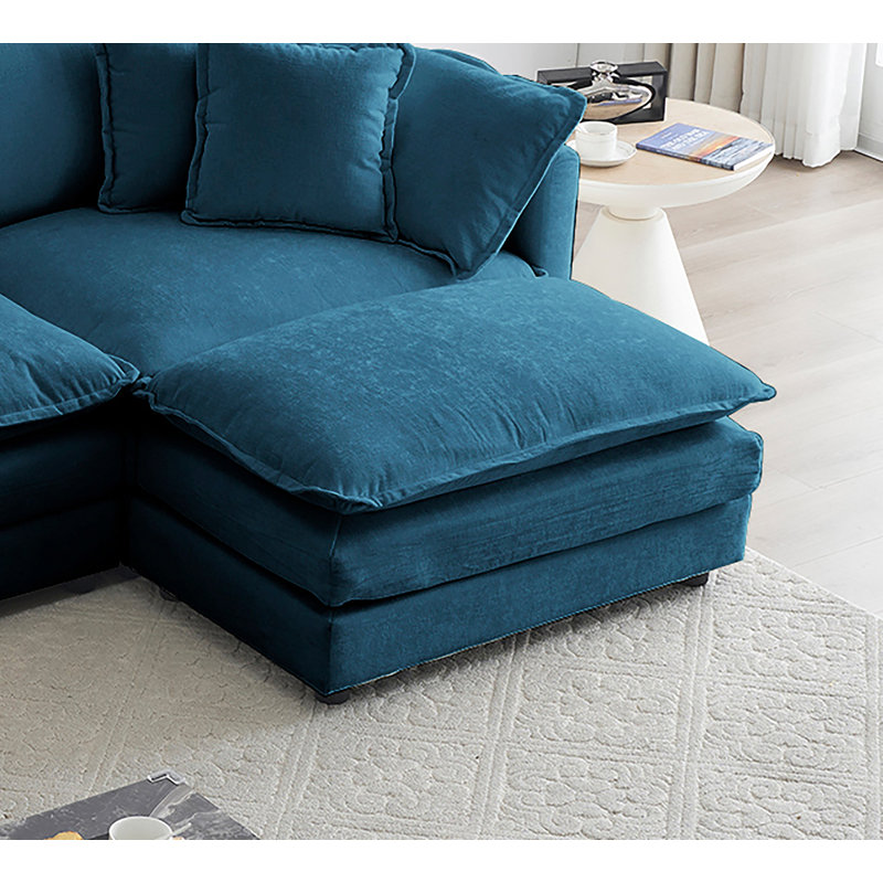 Repose-pieds rembourré Farsad, Bleu, H 19 po x l 35 po x P 22,4 po