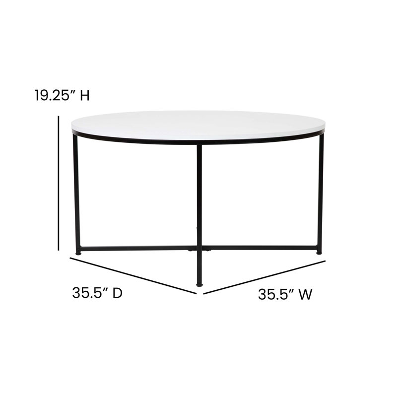 Modern Laminate Coffee Table with Crisscross Frame, Matte Black, White