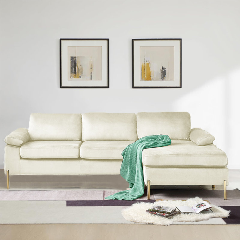 Leiny 101.2" L Shaped Sectional Sofa, Upholstered Velvet 3-Seater Sofa with Reversible Chaise for Apartment Small Space Living Room