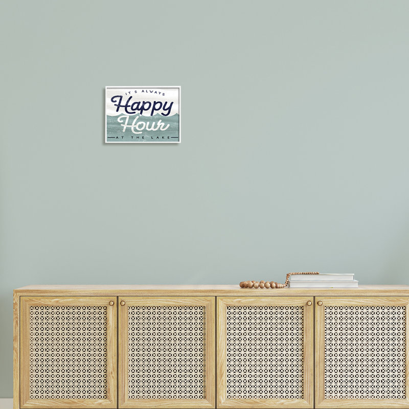«Always Happy Hour», Lake House, L 14 po x H 11 po, Giclée encadrée blanc bord de mer