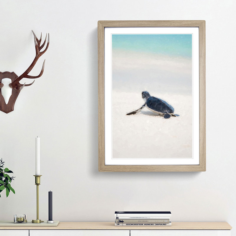 New Born Sea Turtle in Abstract - Picture Frame Graphic Art Print, Oak Framed, 36cm H x 27cm W x 2cm D