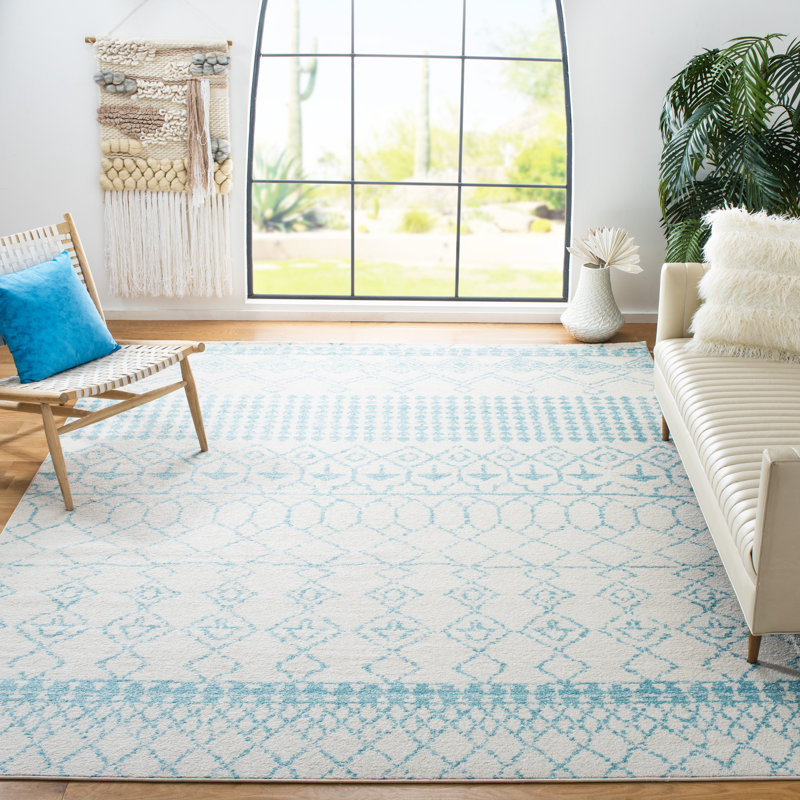 Tapis ivoire / turquoise Stutz Southwestern, Rectangle 8 pi x 10 pi
