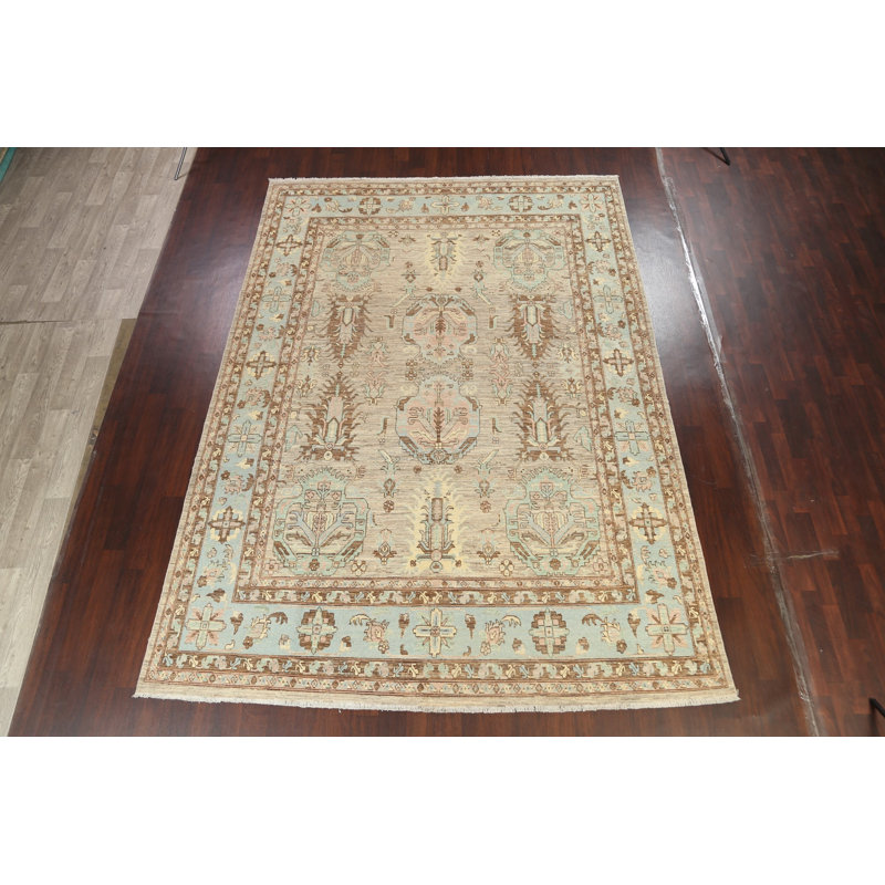 Tapis oriental à motif géométrique végétal Ziegler noué à la main 9 x 12