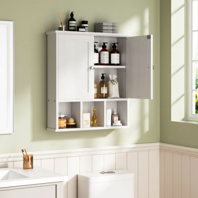 Bathroom Medicine Cabinet – Wall-Mounted with 2 Doors & Open Shelf for Organized Storage
