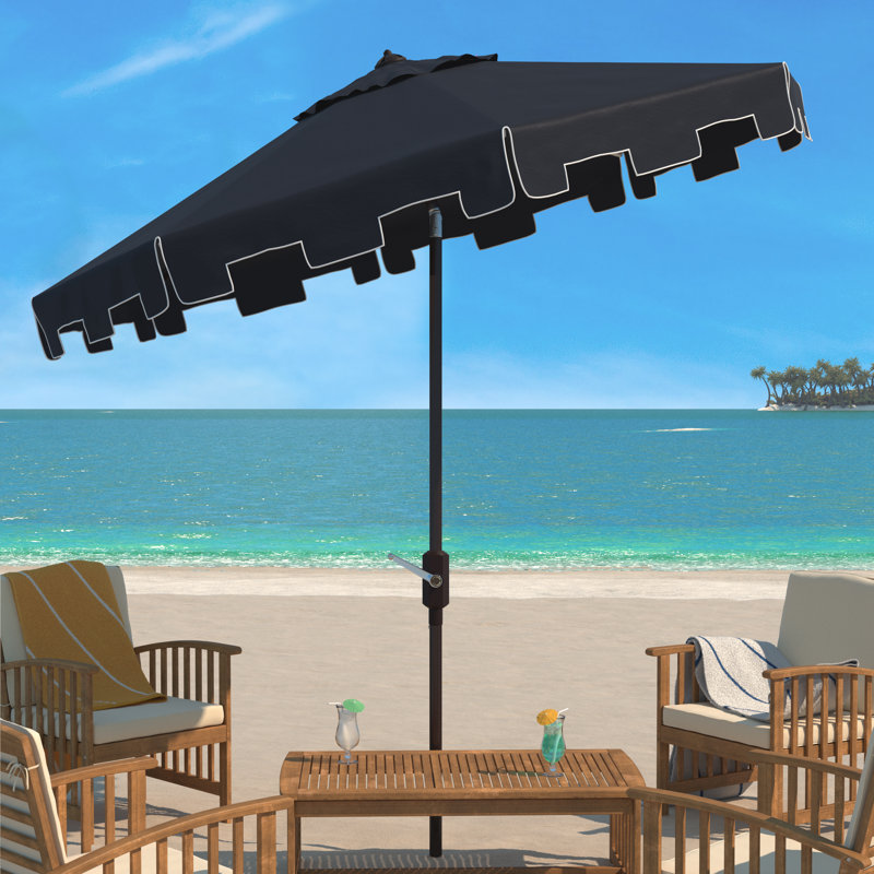 Parasol du marché Coramae, Brun, l 130 po x P 130 po, Bleu marine/blanc