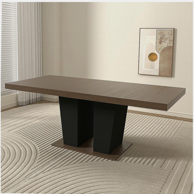 Extendable Dining Room Table for 4-10 People,Wooden Transformer Kitchen Dining Table with Black Double Sturdy Pedestal Base, Modern Expandable Large T