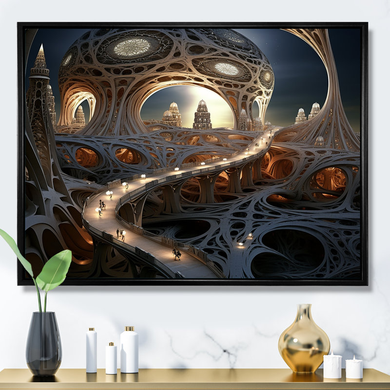 Dreamscape surréaliste fractal fantaisie III - surréalisme, art mural, Cadre flottant noir, H 12 po x l 20 po x P 1 po