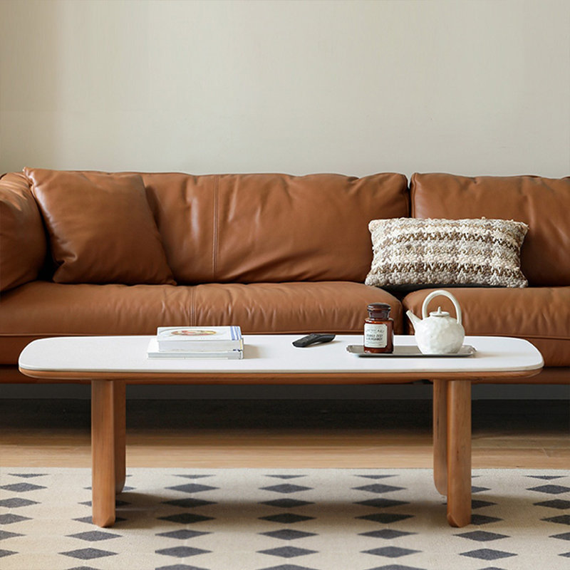 Table basse robuste et pratique, H 15,75 po x L 51,18 po x l 25,59 po, Ivoire ivoire, Bois original