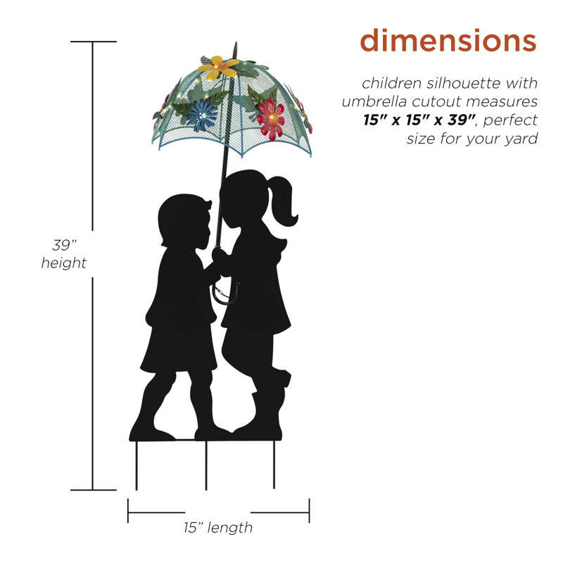 Solar Powered Multicolor Metal Girl and Boy Silhouette Statue