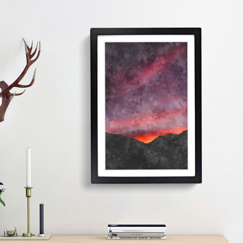 Setting Sun Painting - Framed Print, 45cm H x 33cm W x 2cm D, Black Framed