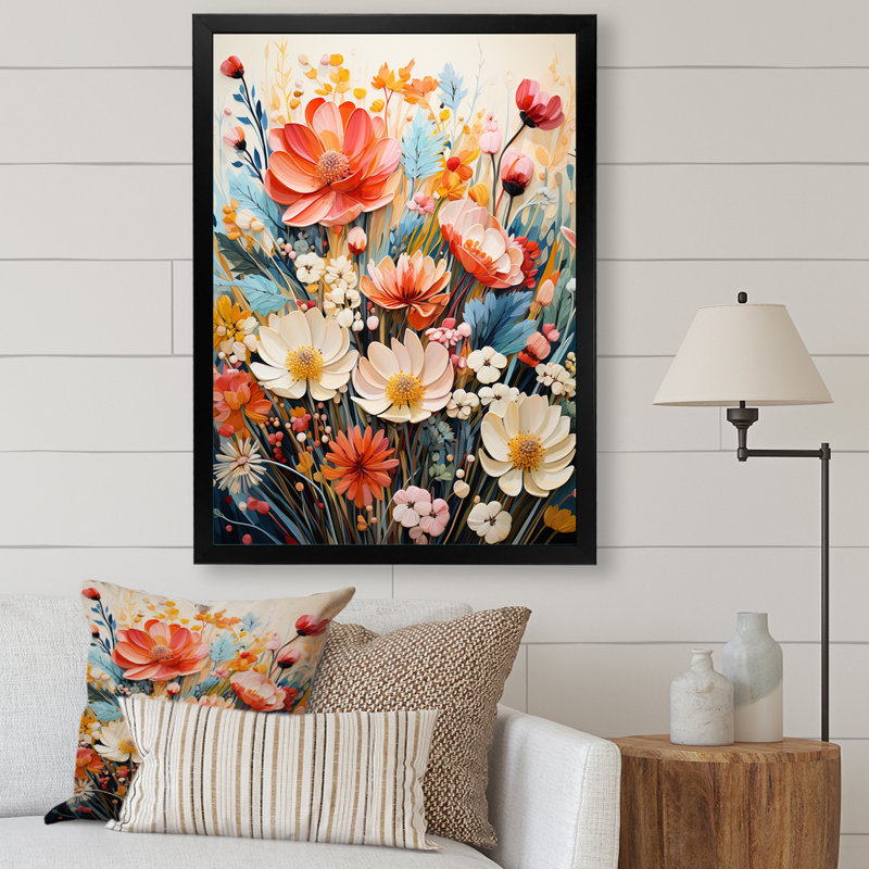 " Multicoloured Flowers Collage II ", Black Picture Framed, 32" H x 24" W x 1" D