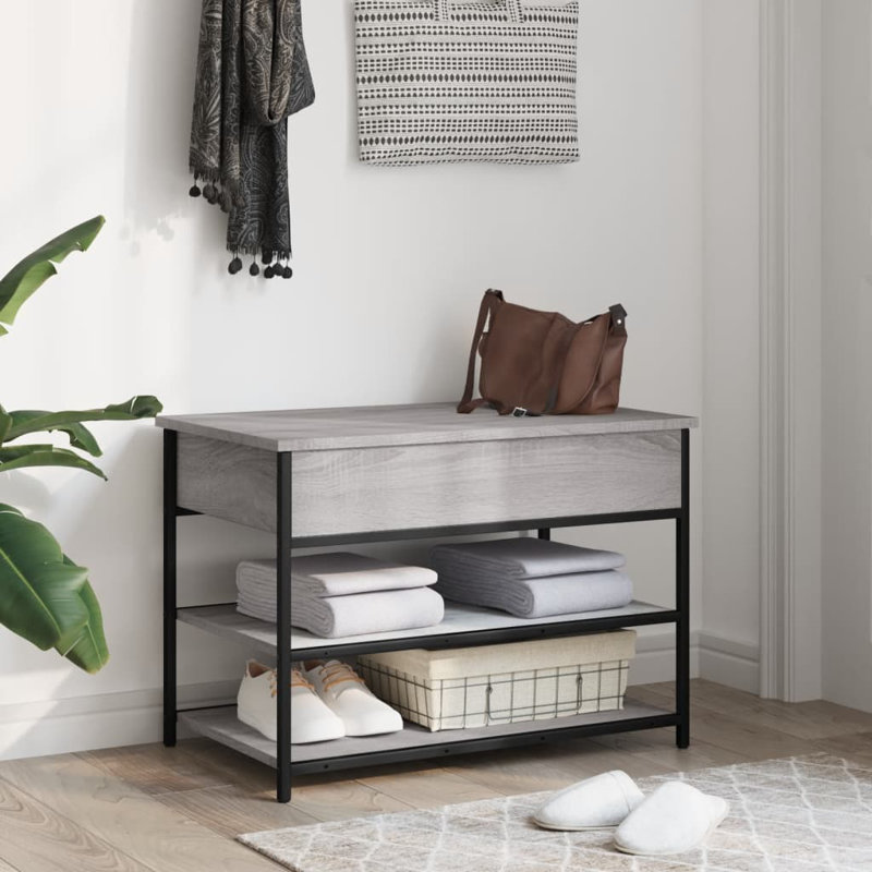 4 Pair Shoe Storage Bench, Grey Sonoma