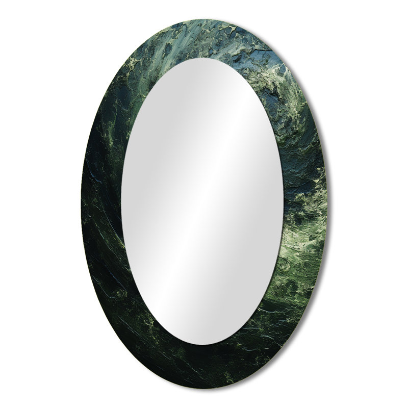 Vagues spirales abstraites vertes et noires - Miroir mural moderne vert, 36 po x 24 po