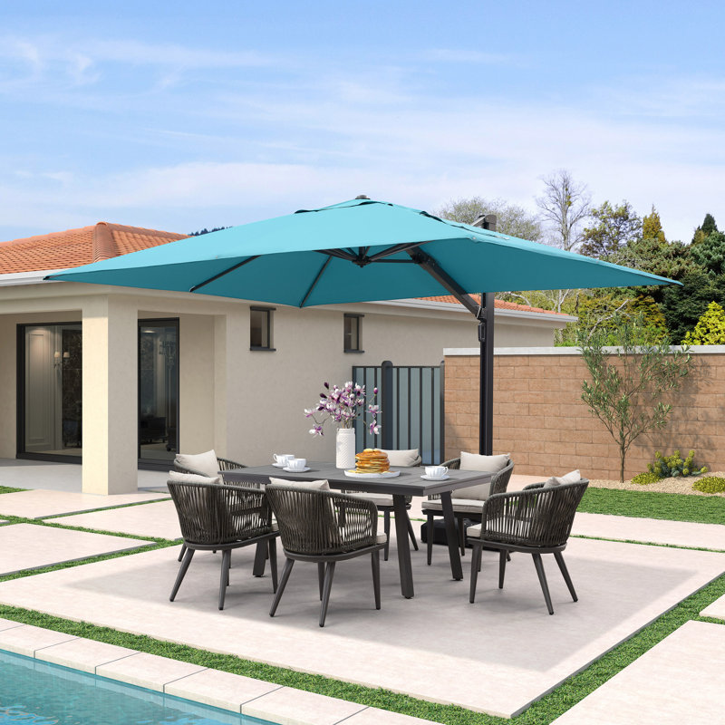 Parasol rectangulaire Canilever 9 pi x 12 pi avec base Mcduffy, bleu turquoise, Bleu, H 108 po x l 108 po x P 144 po