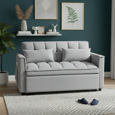 Fauteuil-lit en velours gris 33,5 po - lit simple escamotable 3 en 1 - dossier réglable