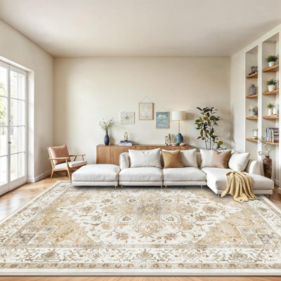 Tapis lavables à profil bas avec envers antidérapant et bordure durable, tapis rétro pour le salon, la chambre à coucher, la salle à manger
