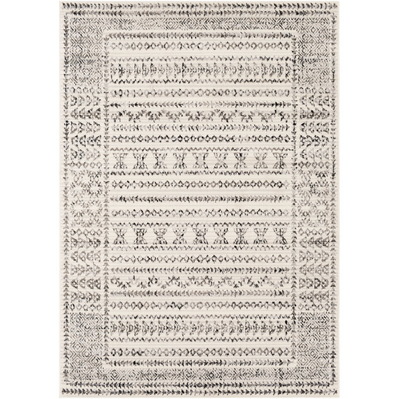 Alza Southwestern Gray/Black/Ivory Area Rug, Rectangle 4'3" x 5'7"