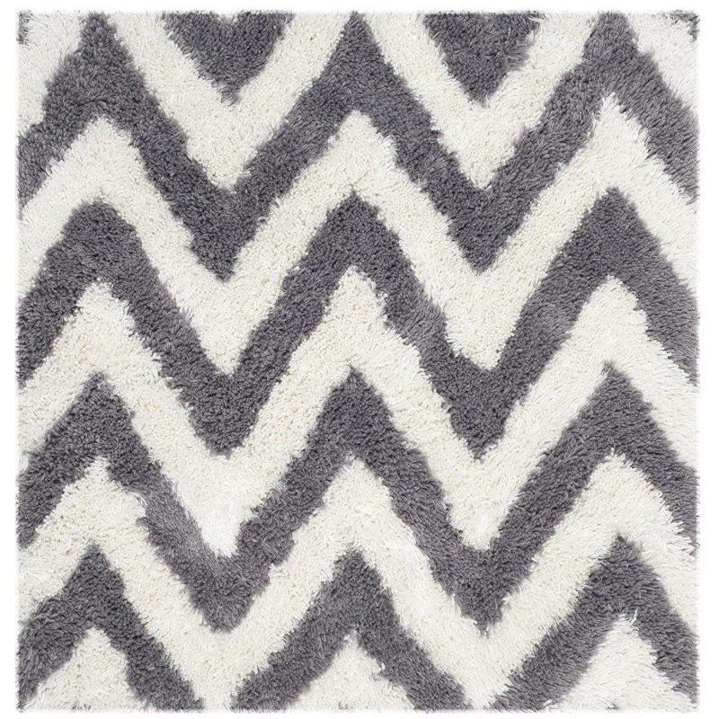 Helenie Shag Hand Tufted Performance Chevron Rug, Square 4'